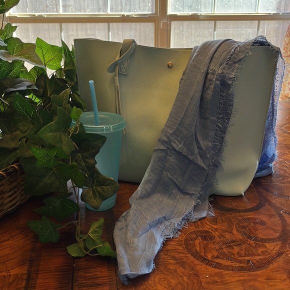 Handbags - Beautiful Teacher Gift set in shades of blue.  Bag, Tumbler, and scarf included.